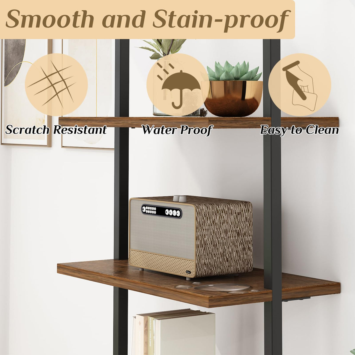 Rustic Brown 5 Tier Wall Mount Ladder Shelf G6332