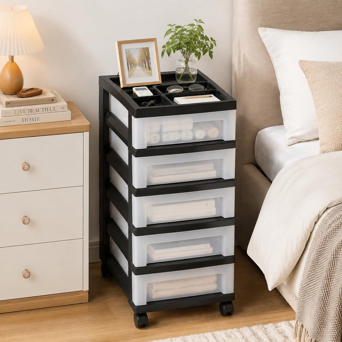 5 Drawer Narrow Storage Cart with Organizer Top W76175