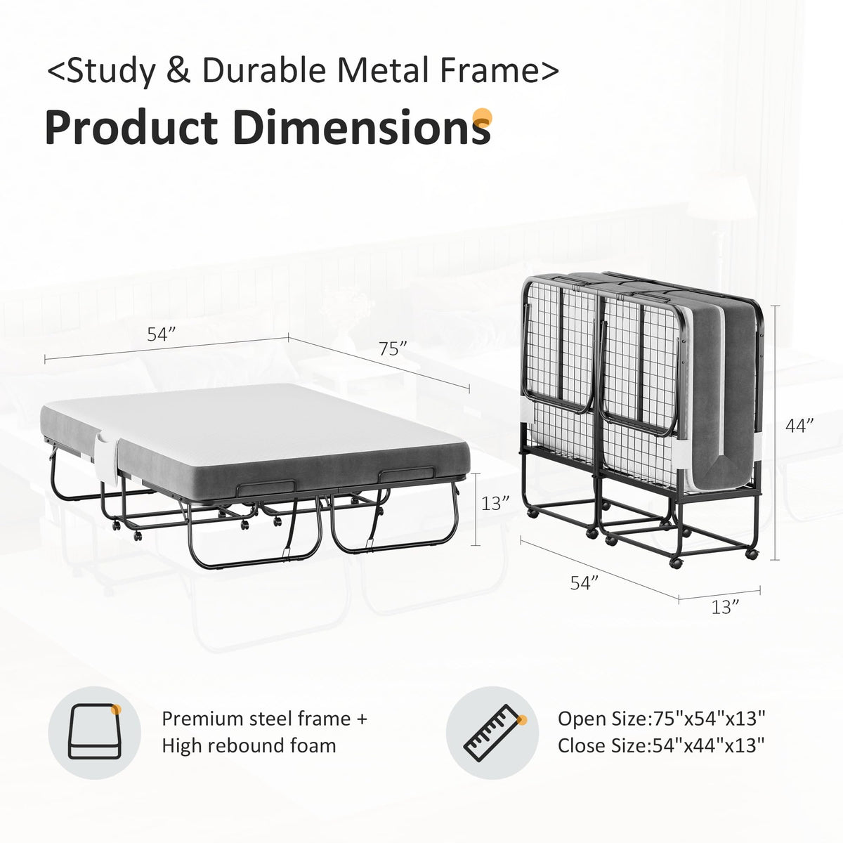 Full Size Folding Bed with Memory Foam Mattress I509314