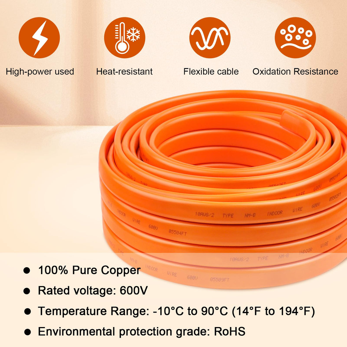 10 Gauge 2 Conductor NM-B Copper Wire 100FT U43598