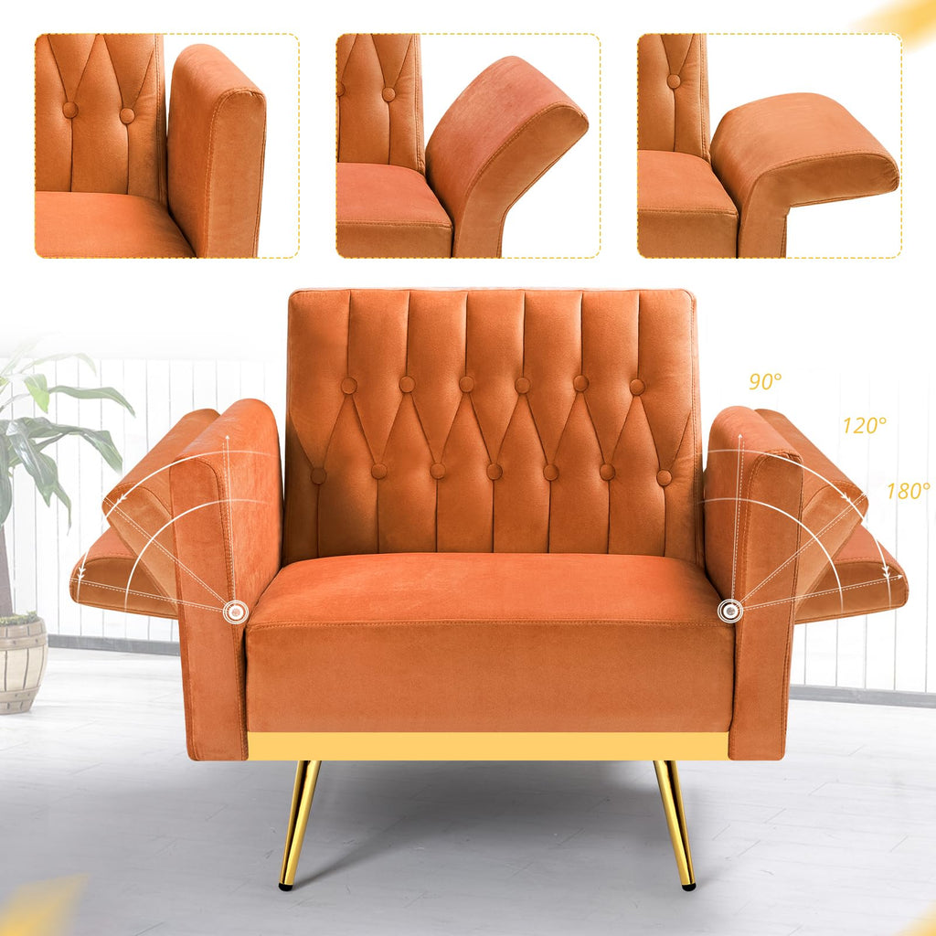 Velvet Accent Chair with Ottoman & Adjustable Backrest W80722