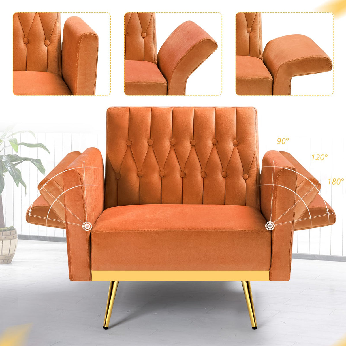 Velvet Accent Chair with Ottoman & Adjustable Backrest W80722