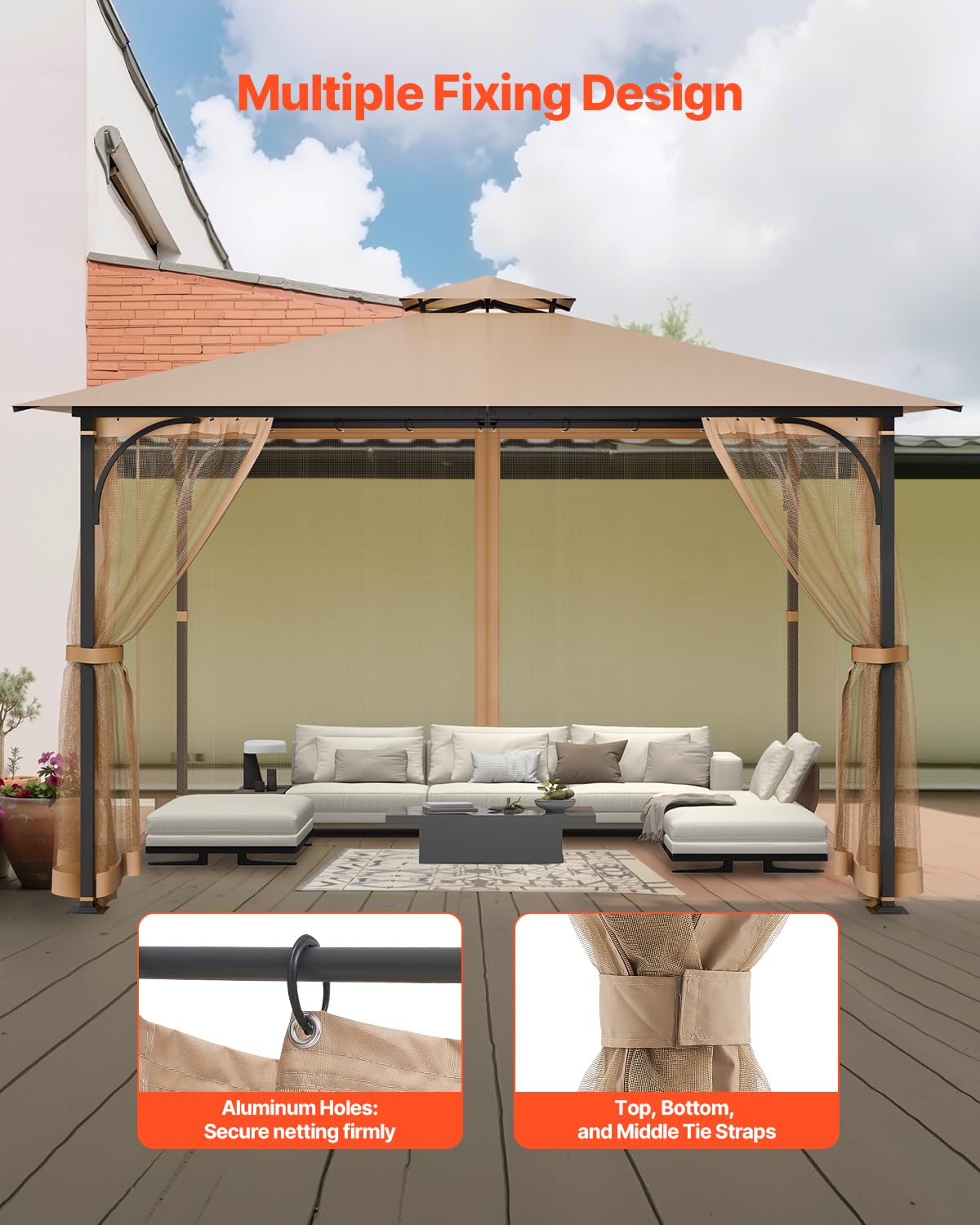10 x 12 x 7 FT Gazebo Netting Replacement 4-Panel Sidewall Mesh Net W9630