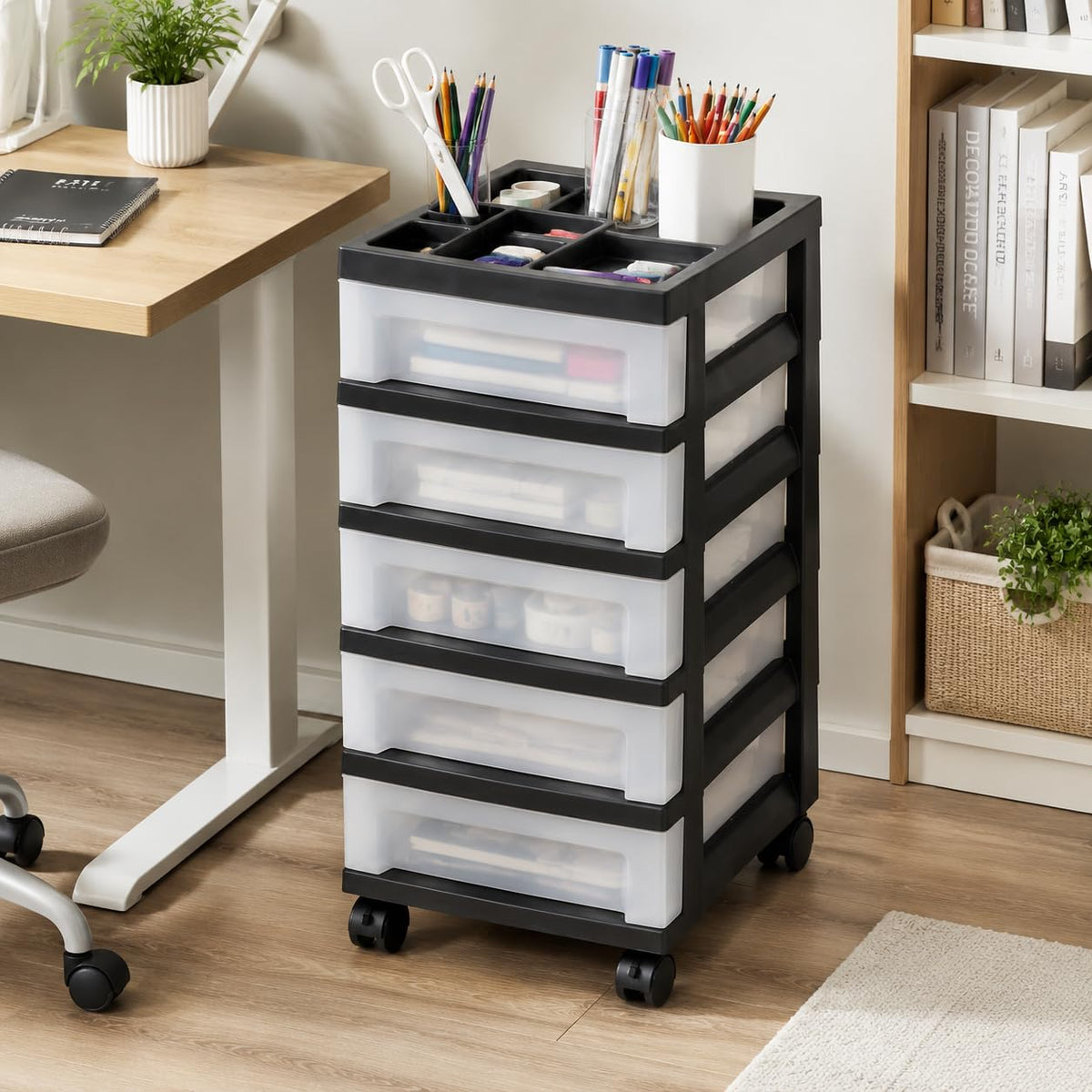5 Drawer Narrow Storage Cart with Organizer Top W76175