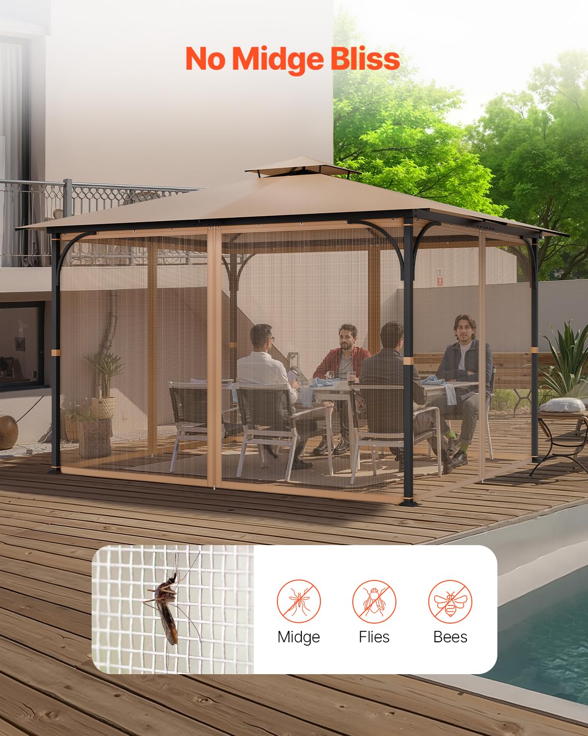 10 x 12 x 7 FT Gazebo Netting Replacement 4-Panel Sidewall Mesh Net W9630
