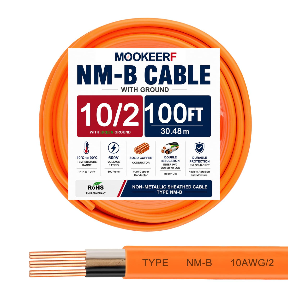 10 Gauge 2 Conductor NM-B Copper Wire 100FT U43598