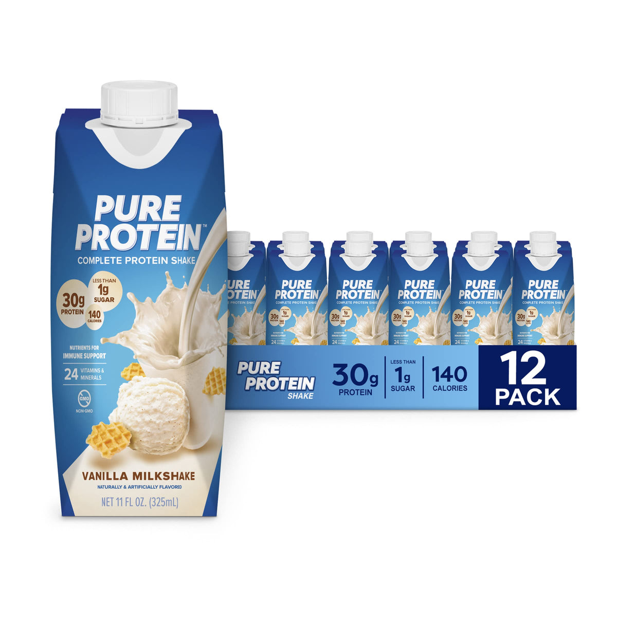 Vanilla Protein Shake, 30g Protein, Vitamins A, C, D, E, Zinc, Low Sugar, Gluten Free V4618