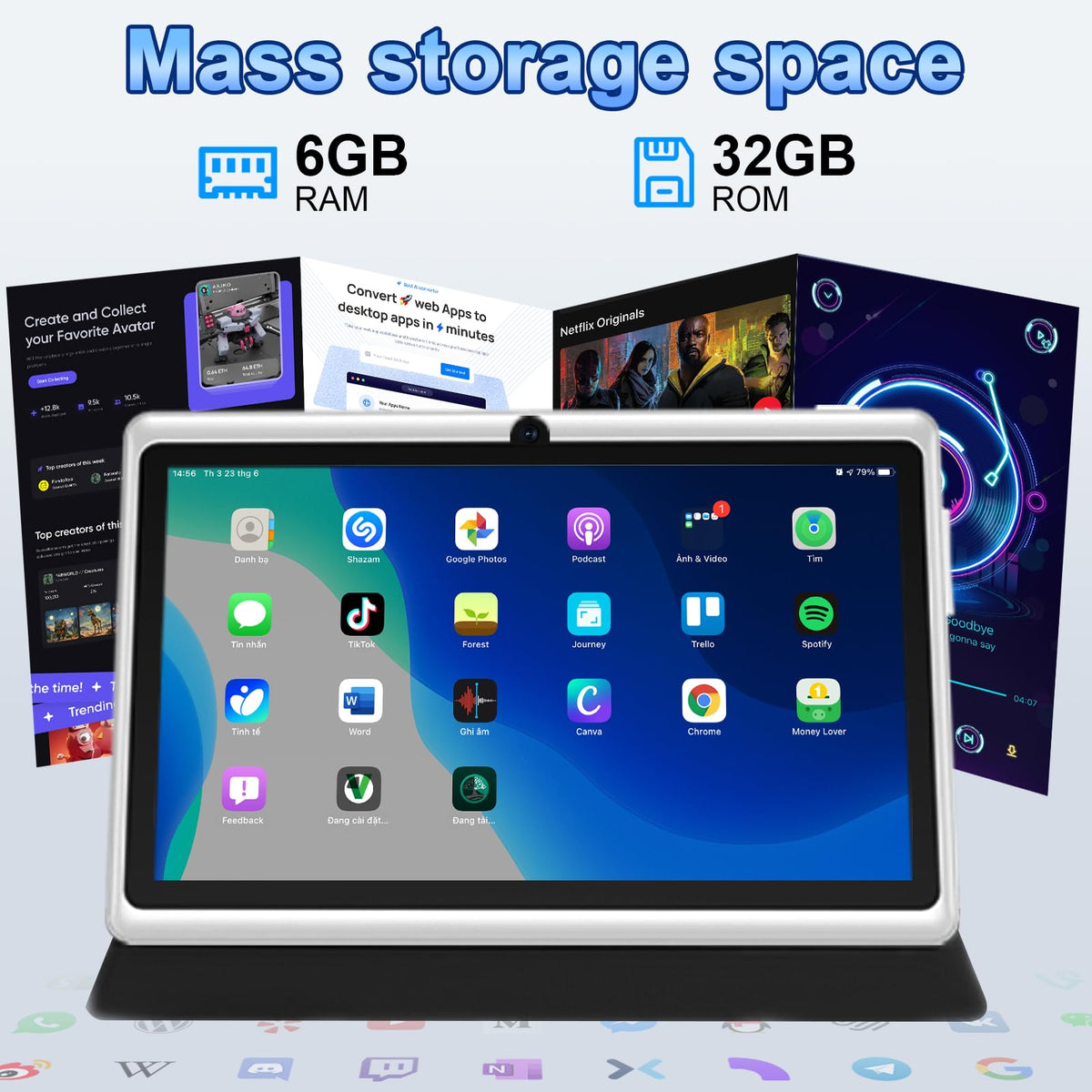 7 Inch Android Tablet with Case, 6GB RAM 32GB ROM, Black Q578884