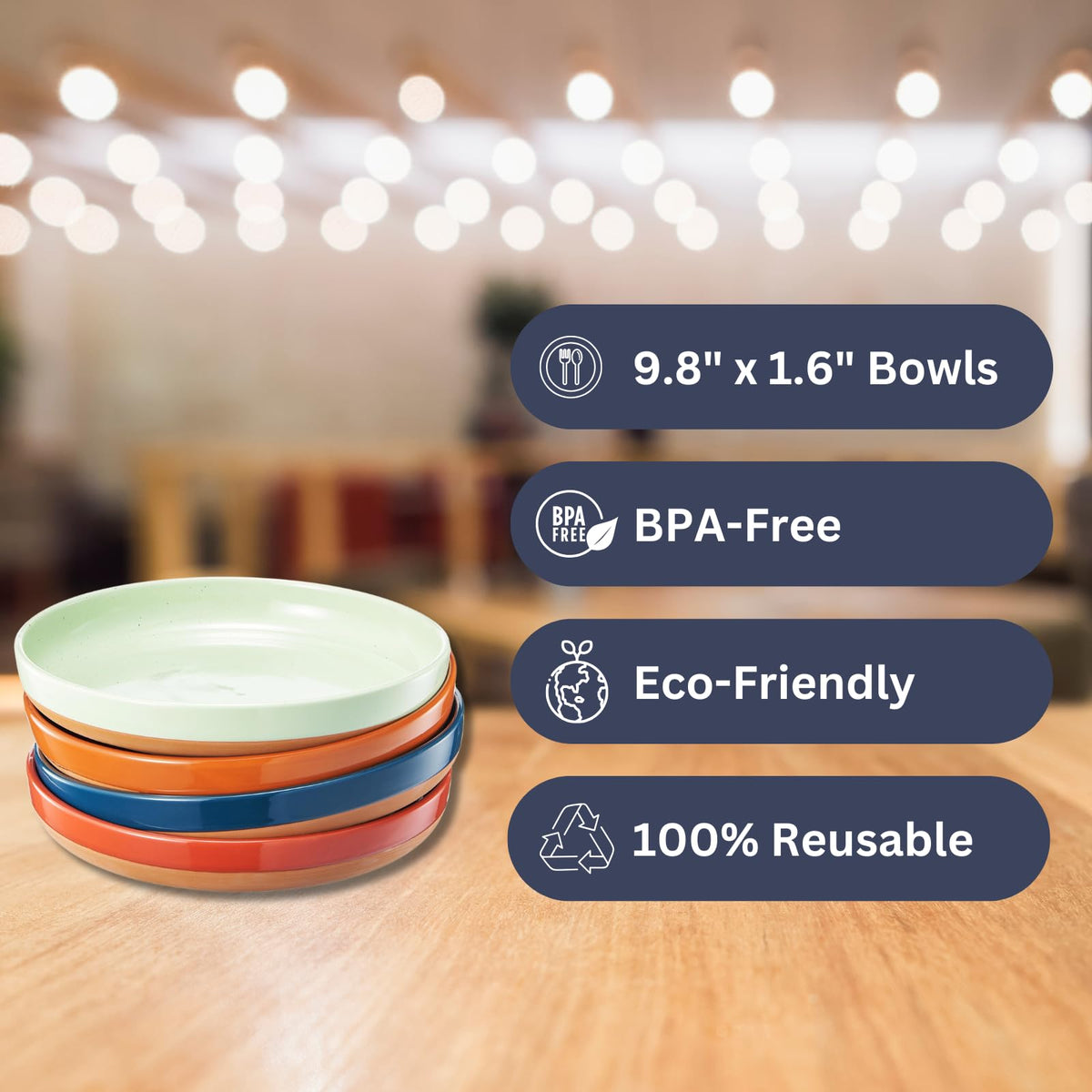 Ceramic Flat Pasta Bowl Plate Set of 4, 35oz Microwave Safe I508