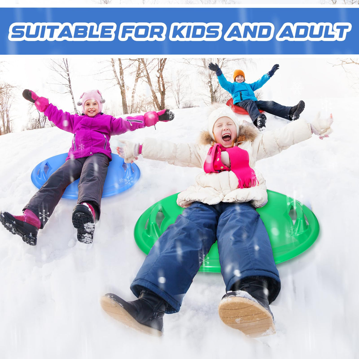 23.6 Inch Round Plastic Snow Saucer Sled with Handles L457021
