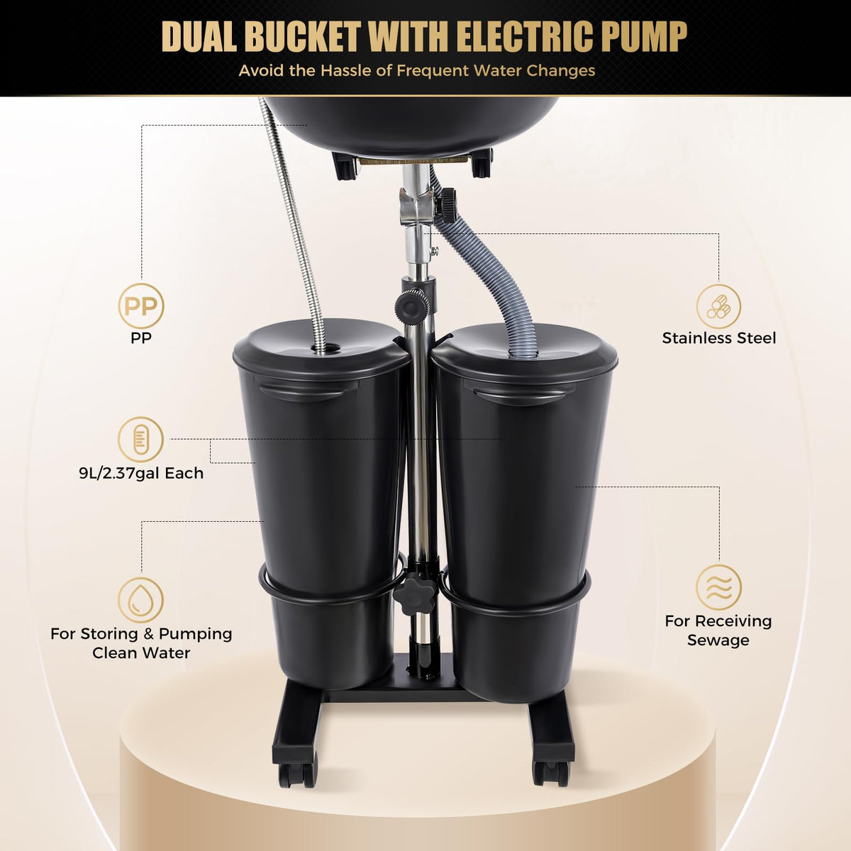 Portable Shampoo Bowl with Dual Buckets and Drain Hoses N59179