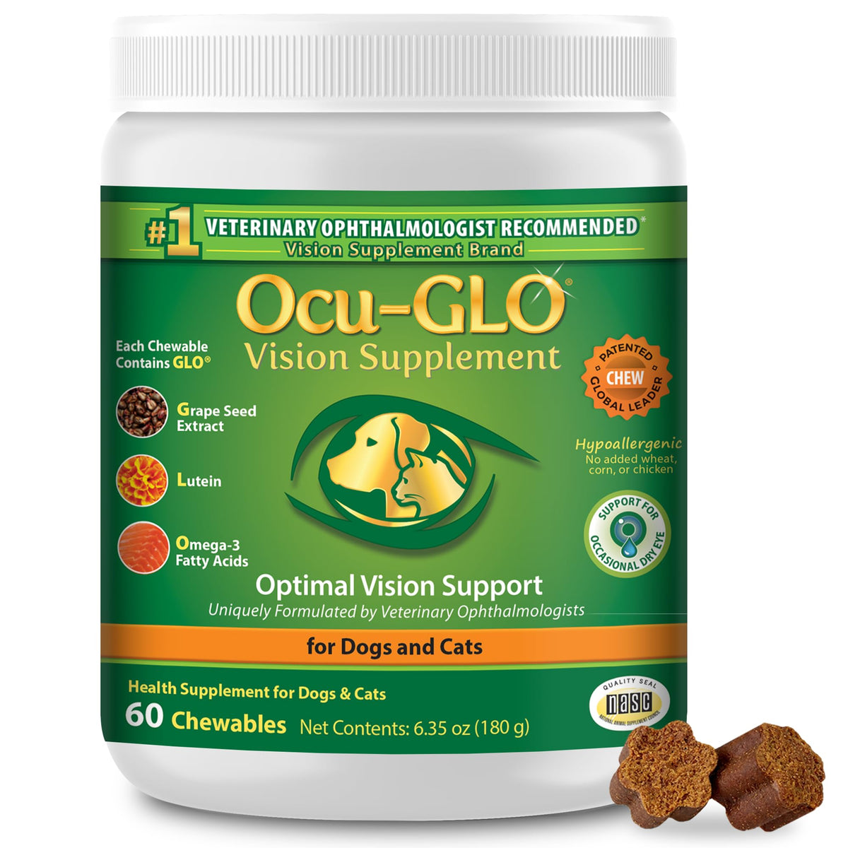 Chewable Eye Support Supplement for Cats and Dogs with Lutein, Omega-3 & Antioxidants D8069