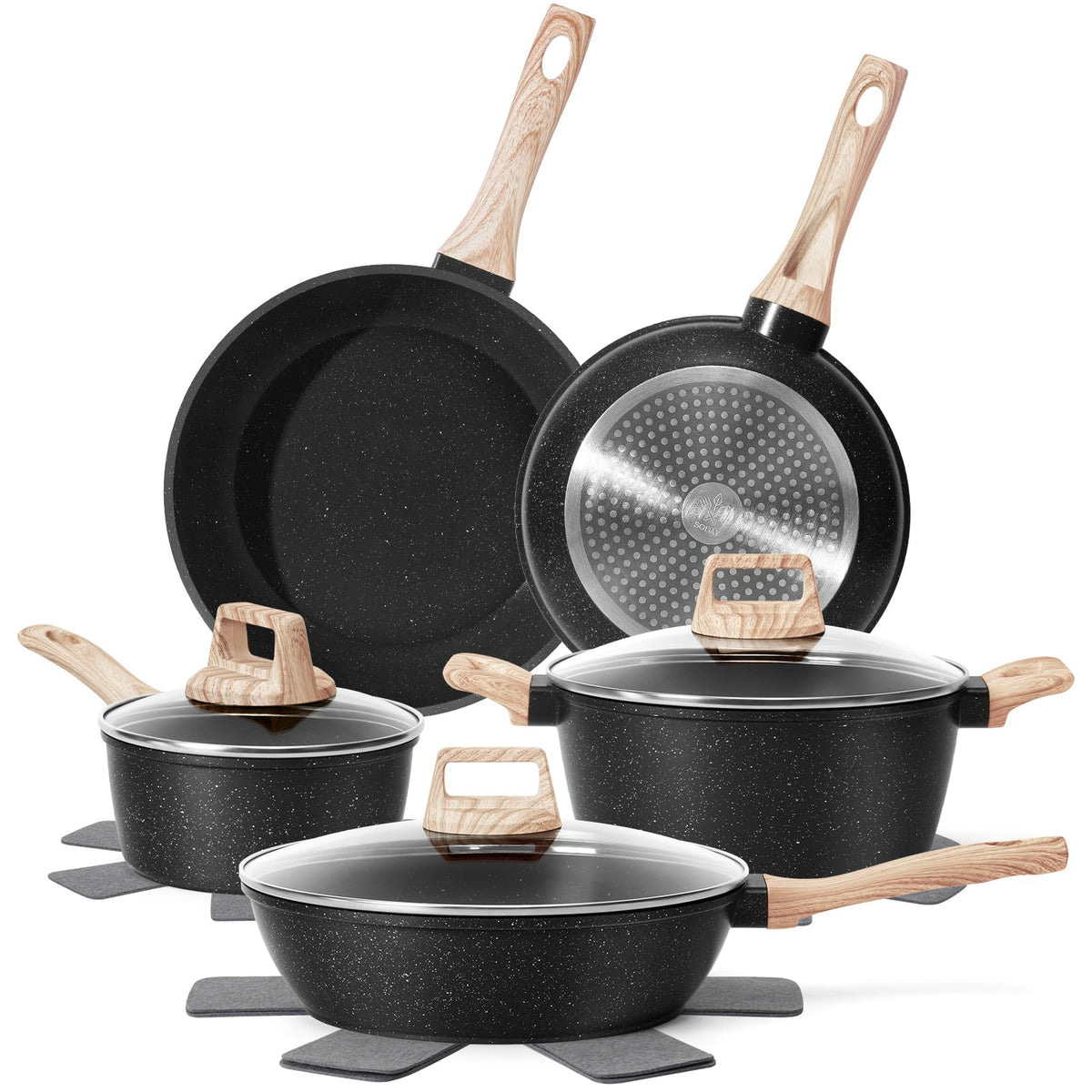Non Stick 12Pcs Black Granite Induction Cookware U772743