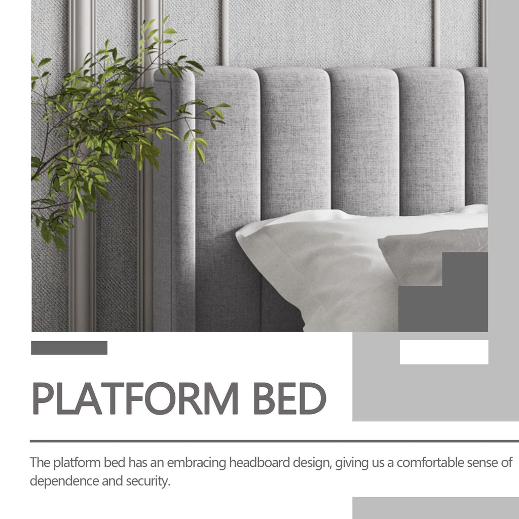 Twin Size Light Gray Linen Upholstered Bed Frame R33849