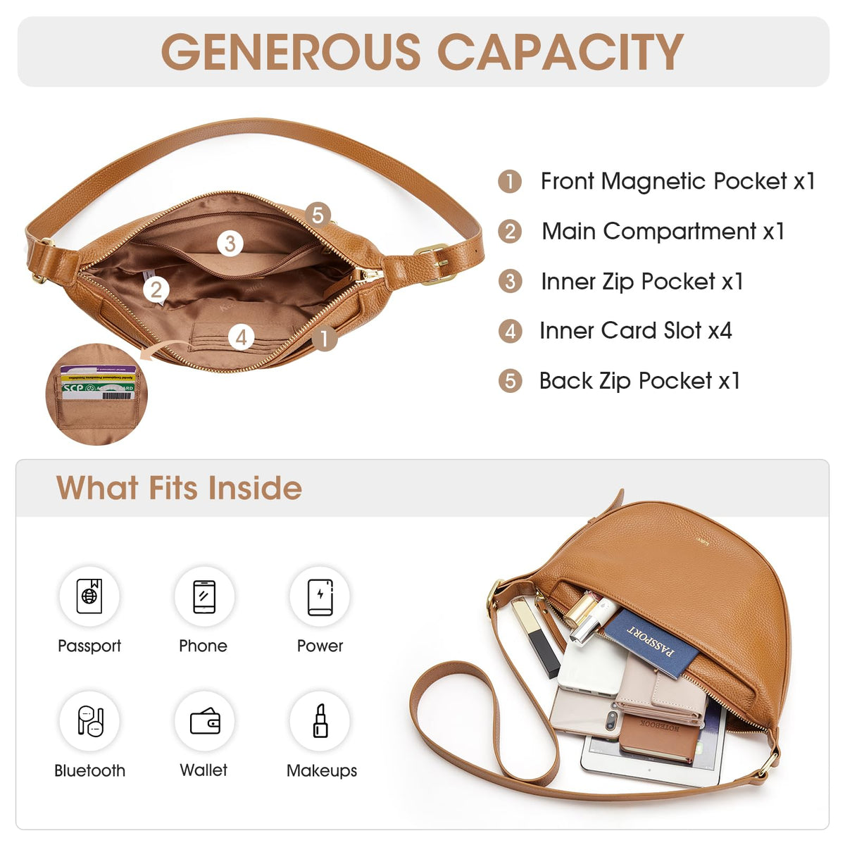Leather Crossbody Purse with Adjustable Strap K2374