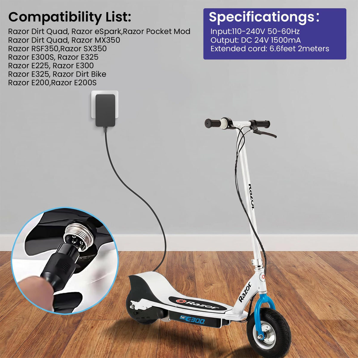 24V Electric Scooter Charger 3-Prong Inline Female Power Cord P562361