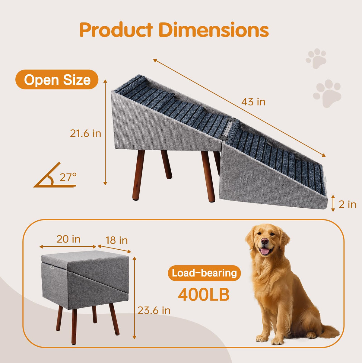 Foldable Wood Dog Stairs J6491