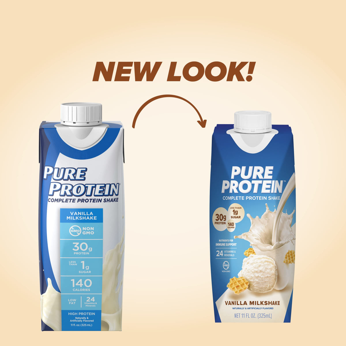 Vanilla Protein Shake, 30g Protein, Vitamins A, C, D, E, Zinc, Low Sugar, Gluten Free V4618