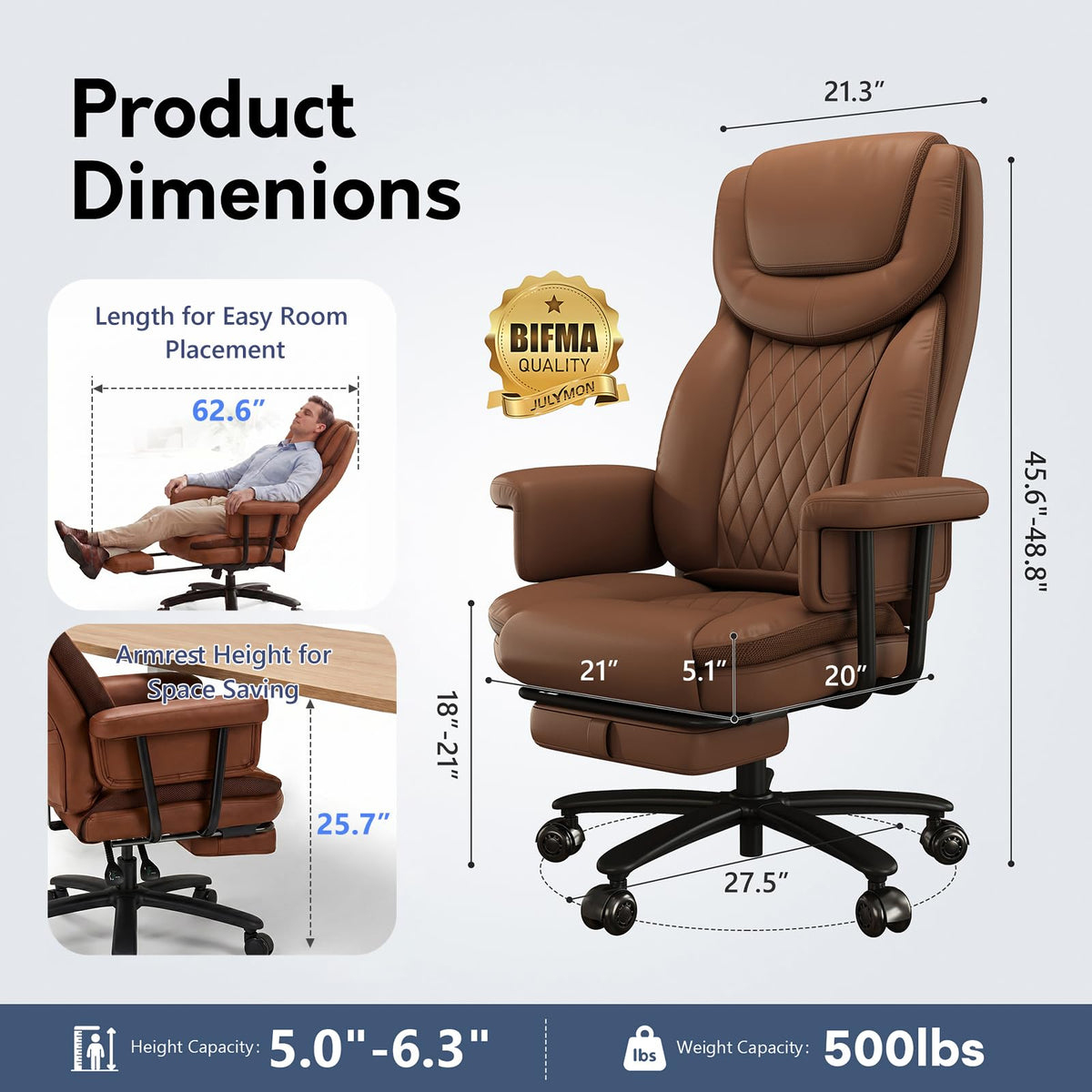 Big and Tall 500LBS Reclining Office Chair with Footrest Y55738
