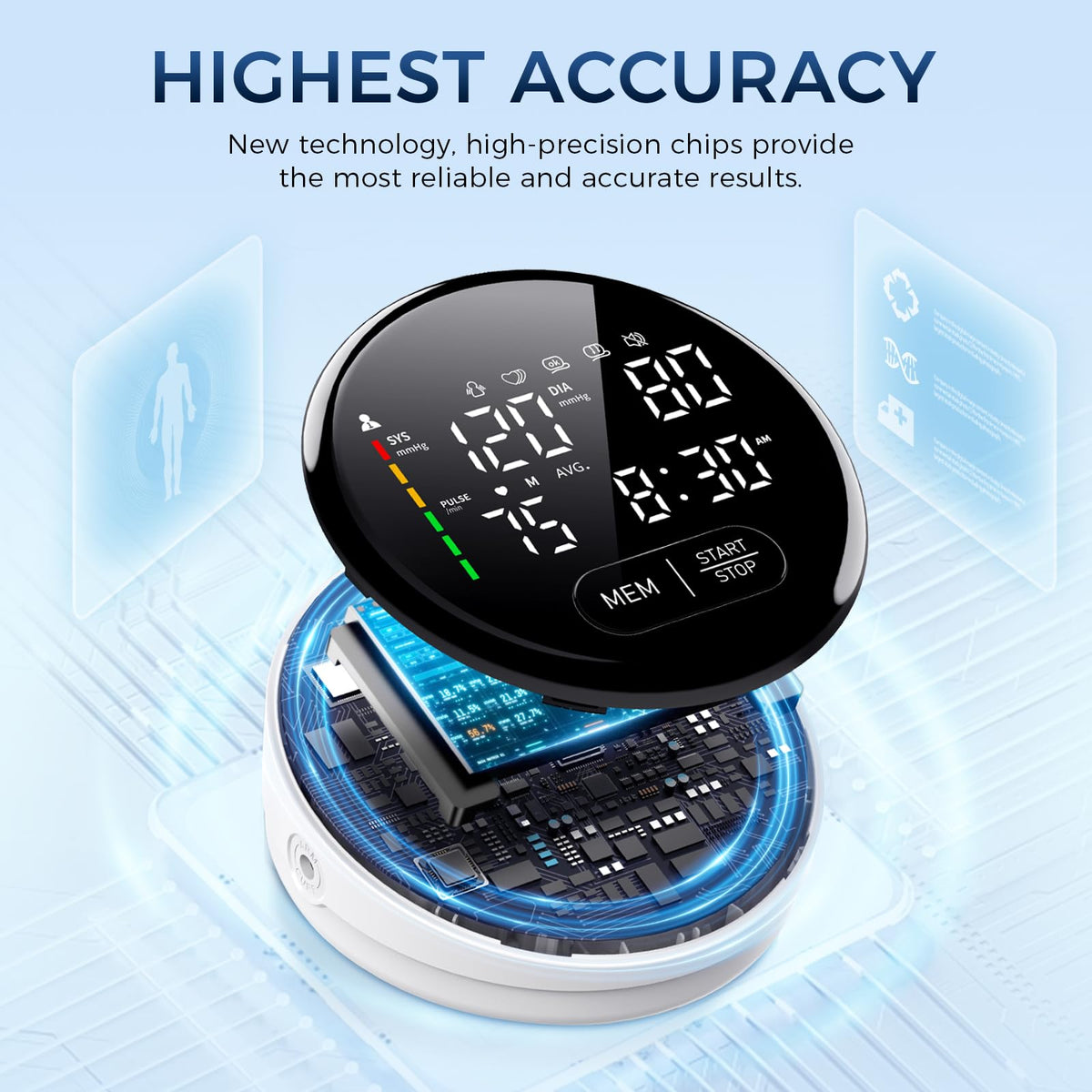 Blood Pressure Monitor Upper Arm Adjustable Cuff Voice Broadcast Large Backlit Display 240 Sets Memory U33464