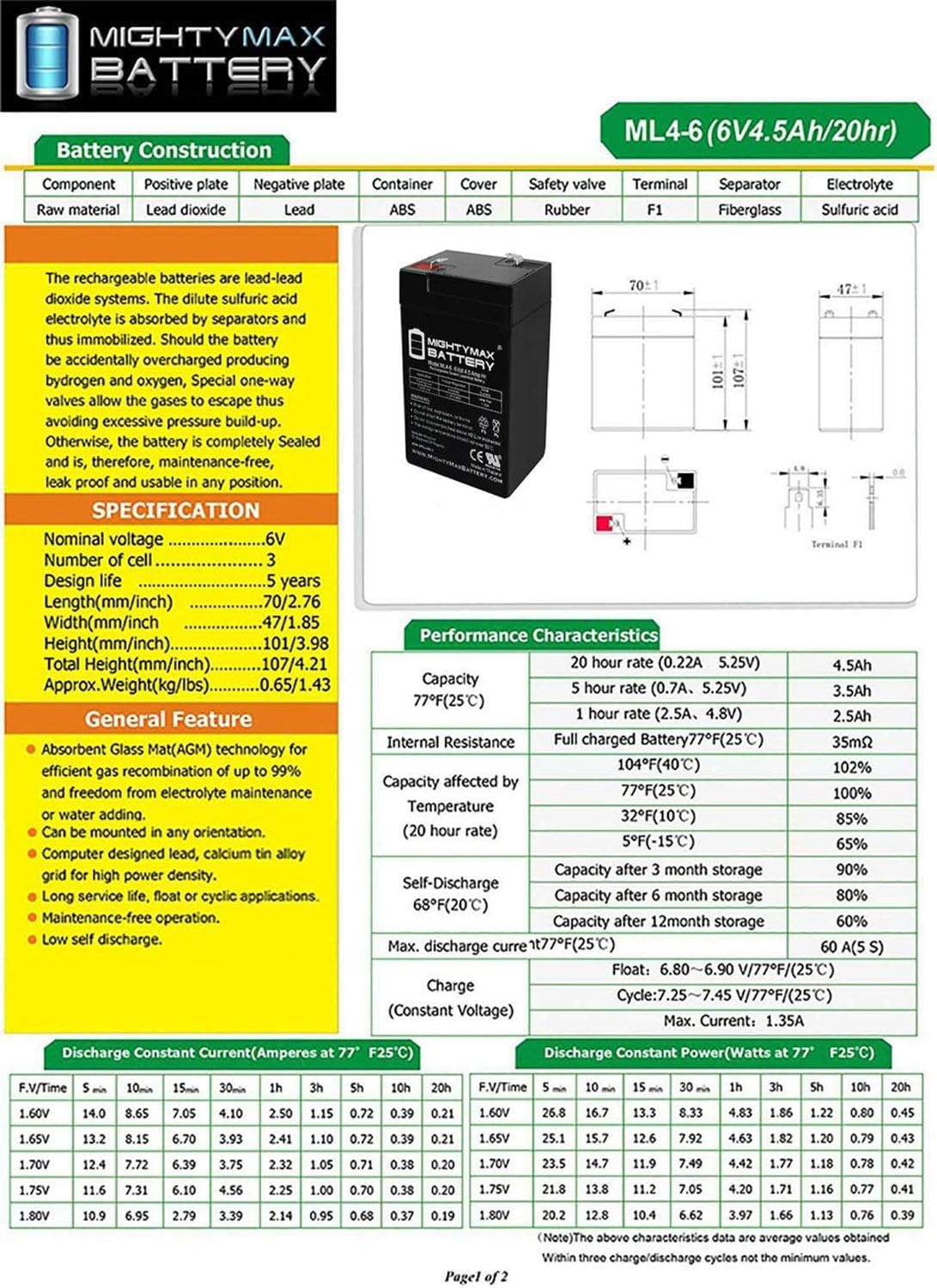 6V 4.5AH SLA Battery 10 Pack D939