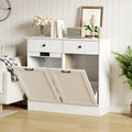 White 2 x 10 Gallon Wooden Tilt Out Trash Can Cabinet Z89148