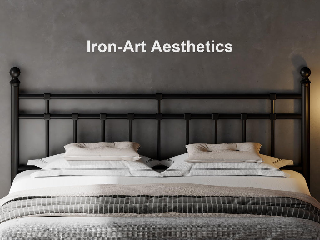 King Size Black Metal Platform Bed Frame with Headboard and Footboard V6120