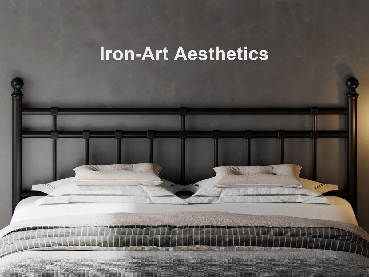 King Size Black Metal Platform Bed Frame with Headboard and Footboard V6120