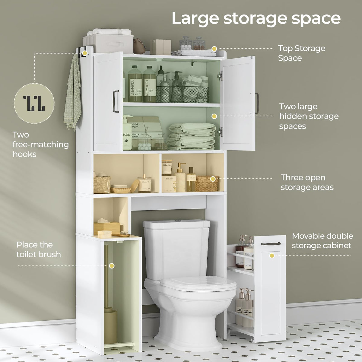 White Over The Toilet Storage Cabinet with Adjustable Shelf C28587