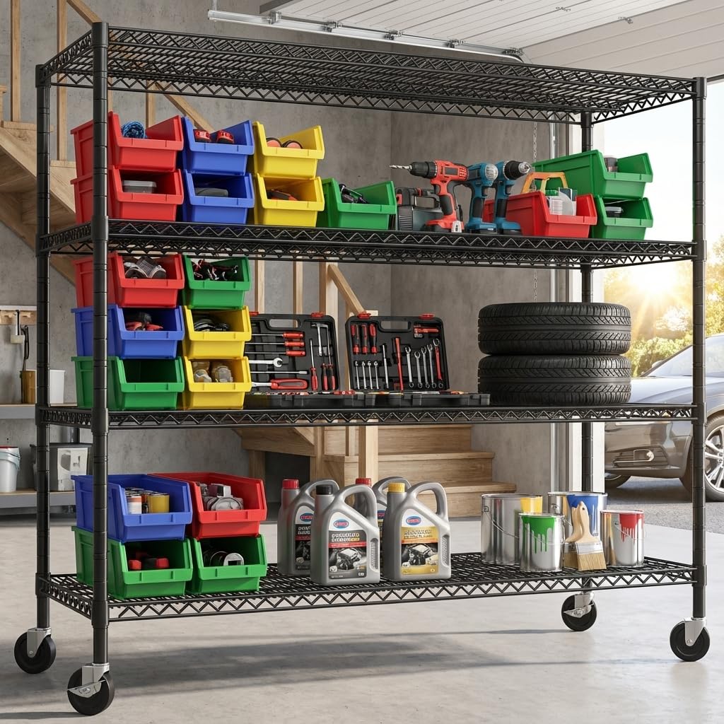4-Tier Heavy Duty Metal Shelving Unit with Wheels C8704