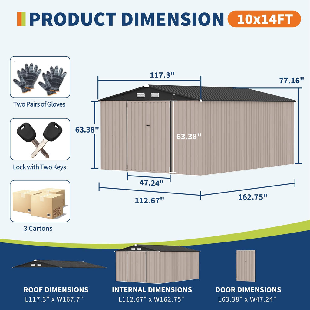 10X14 Ft Galvanized Steel Metal Storage Shed H262