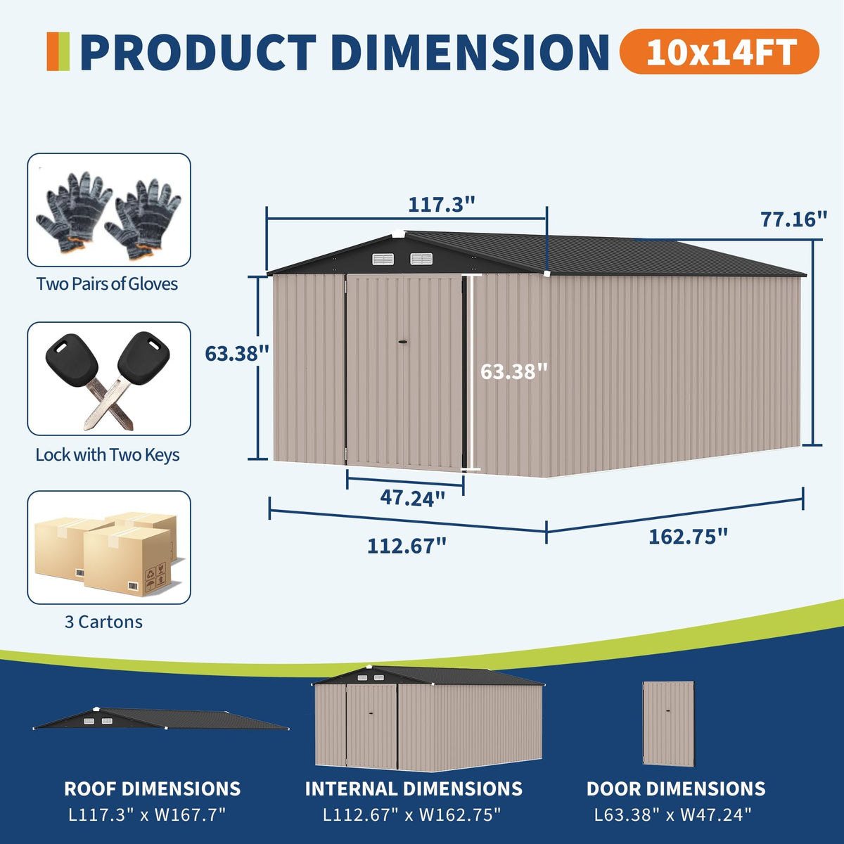 10X14 Ft Galvanized Steel Metal Storage Shed H262
