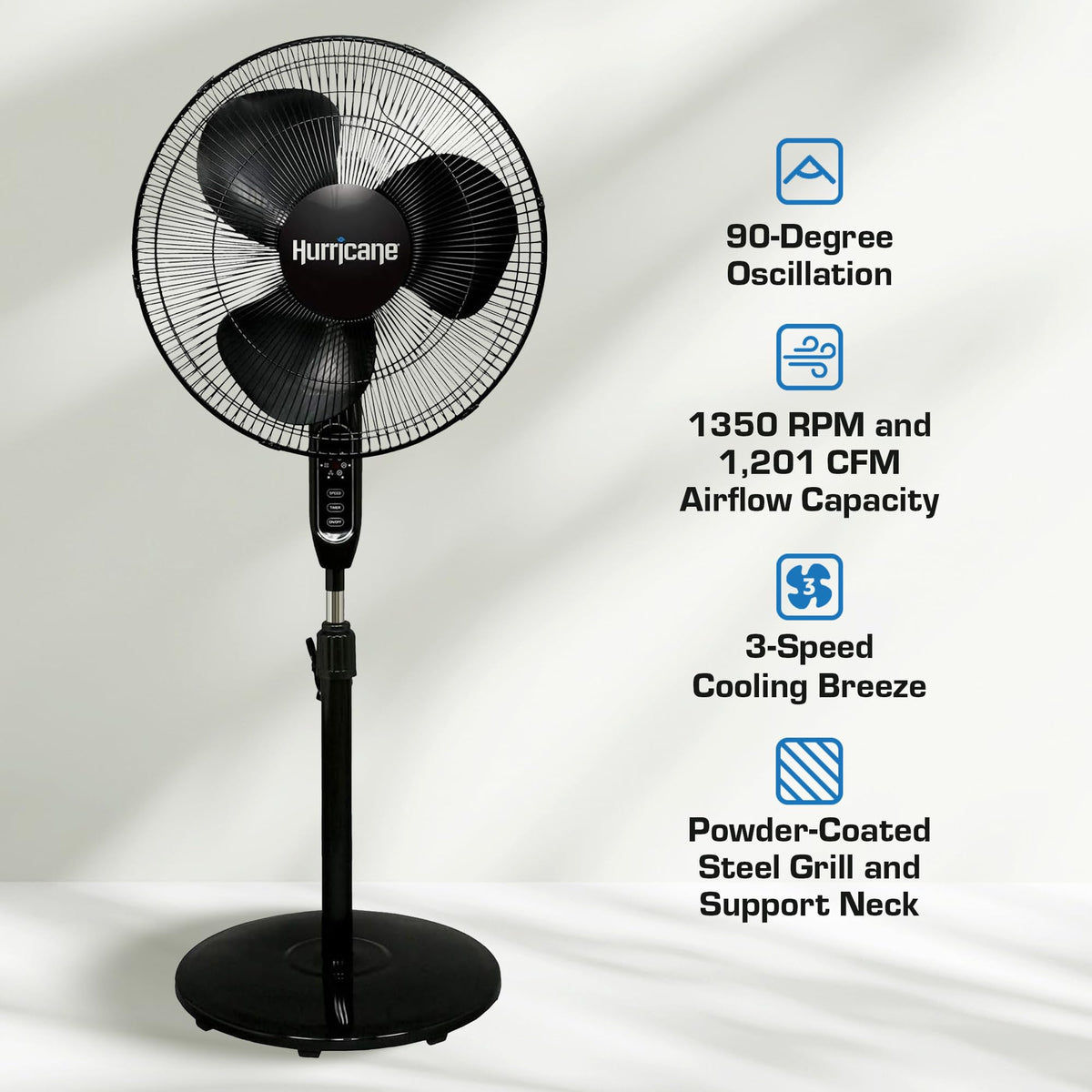 Black 16" Oscillating Pedestal Stand Fan with Remote Control B8255