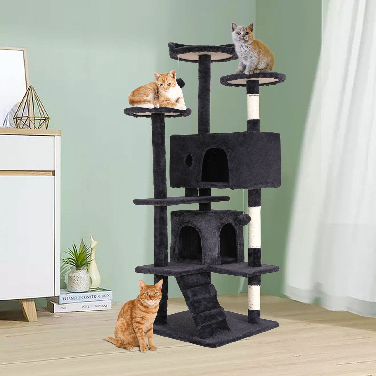 70 Inch Multi-Level Cat Tree with Scratching Post, Condo, Plush Perch U758851