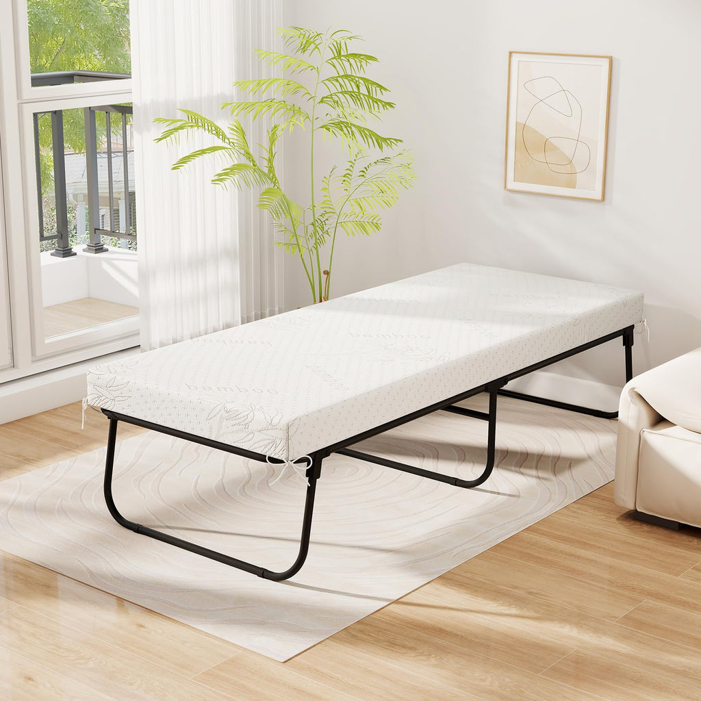 Folding Bed with Mattress Cot Size 75” x 31” Memory Foam Metal Frame L9646