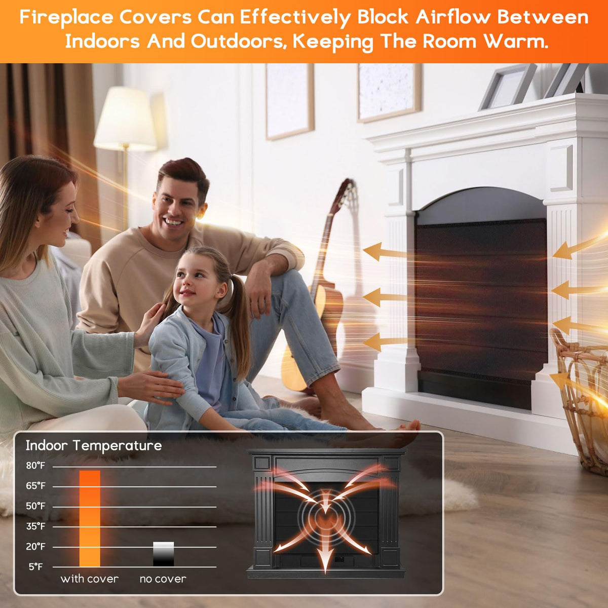 Magnetic Fireplace Cover Oxford Indoor Draft Stopper E538731
