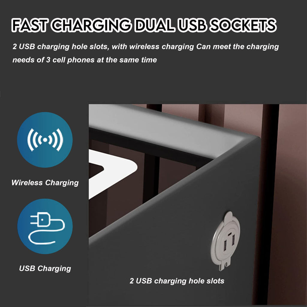White 3 Drawer Bed End Table with Wireless Charging R4608