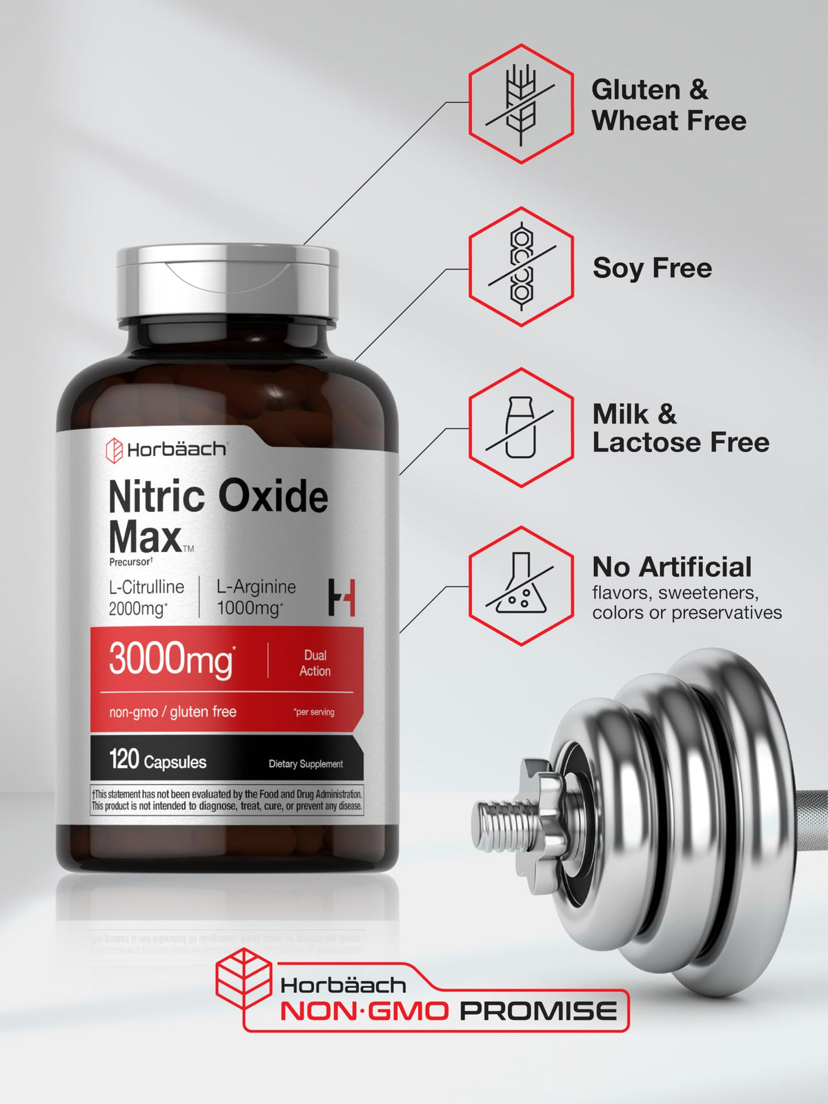 Nitric Oxide Supplement 3000mg 120 Capsules L8266