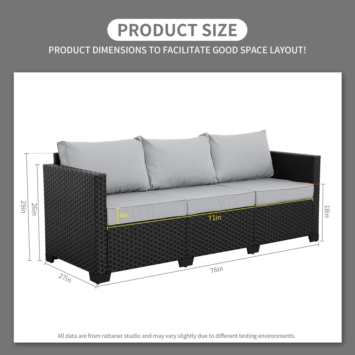 Light Grey 3-seat Outdoor Sofa with Waterproof Cover X675