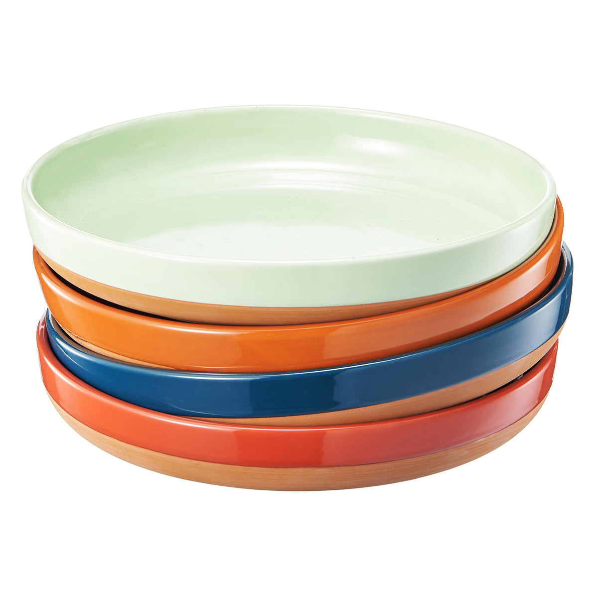 Ceramic Flat Pasta Bowl Plate Set of 4, 35oz Microwave Safe I508