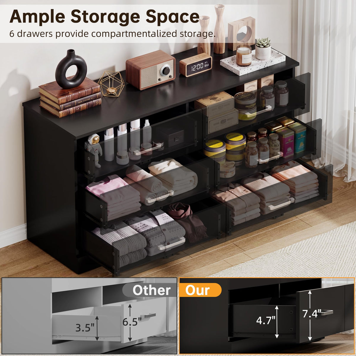 6 Drawer Dark Black Dresser E73483
