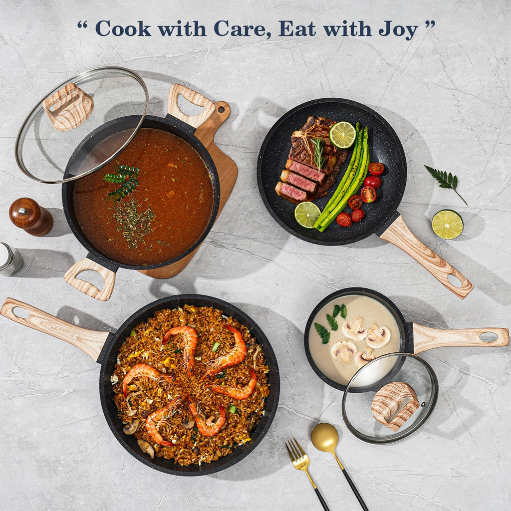 Non Stick 12Pcs Black Granite Induction Cookware U772743