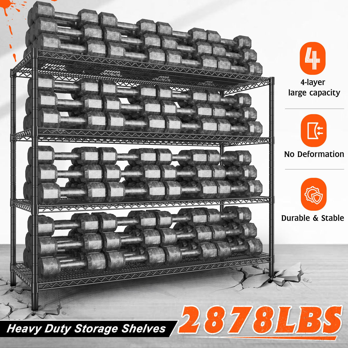 4-Tier Heavy Duty Metal Shelving Unit with Wheels C8704