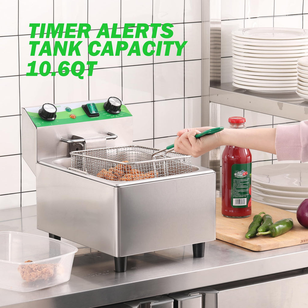 Electric 10L Stainless Steel Deep Fryer with Basket and Lid V691370