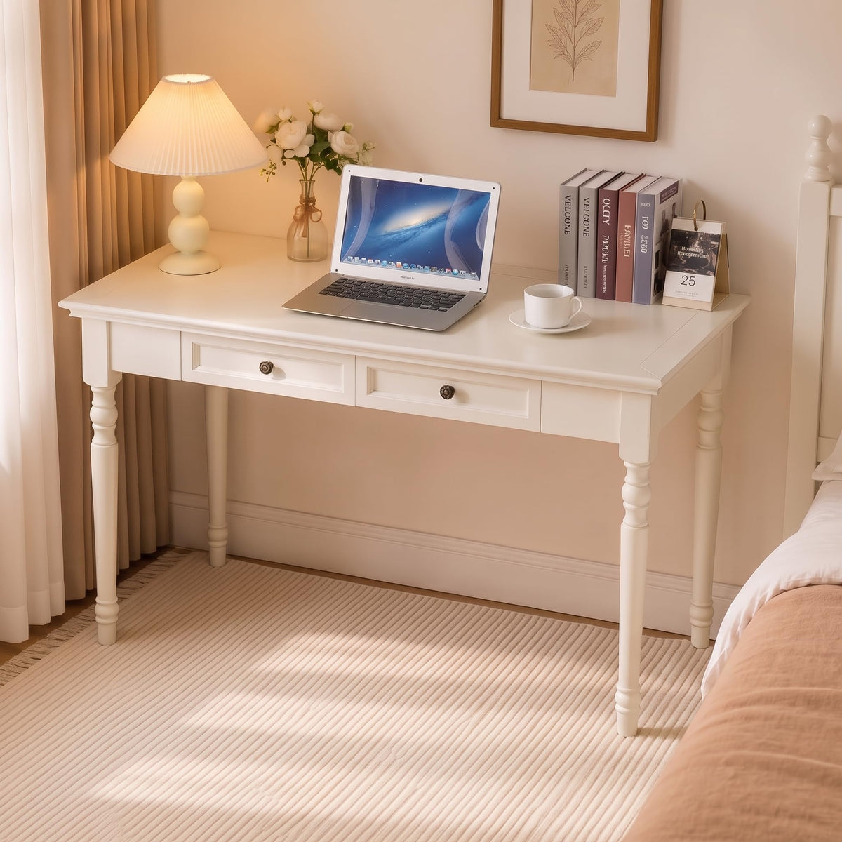 White Writing Desk with Drawers Y5590