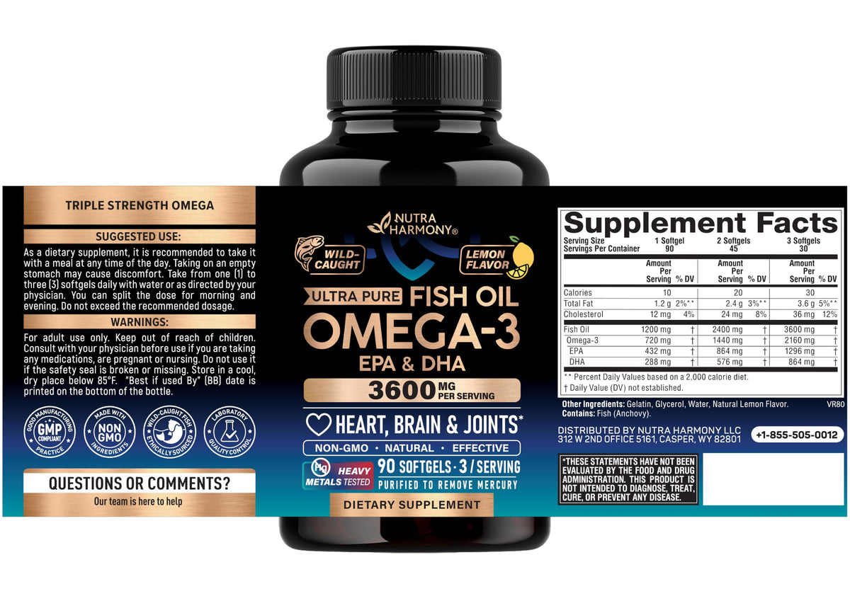 Omega 3 Fish Oil 3600 mg 90 Softgels F94648