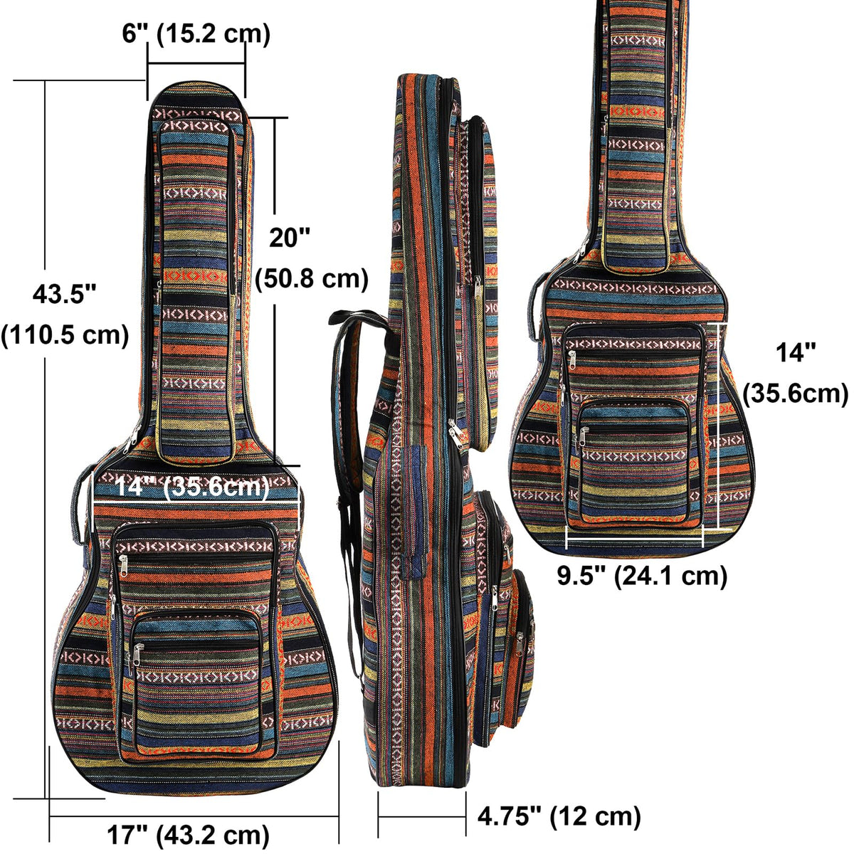 43 Inch Acoustic Guitar Gig Bag with Backpack Strap and 5 Pockets W596583