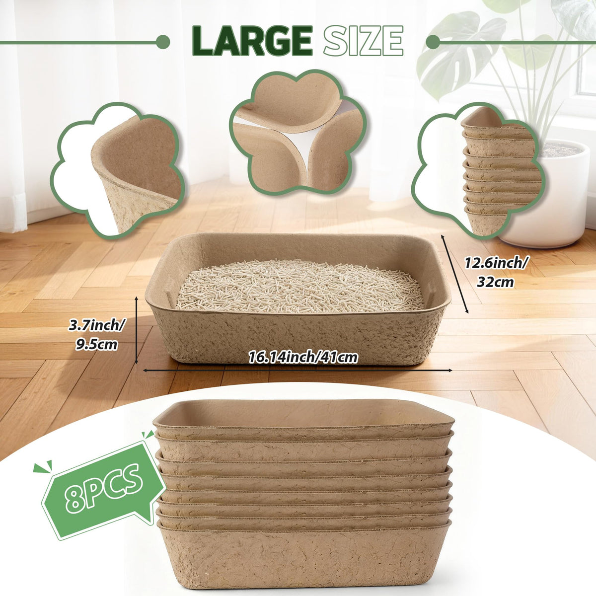 Disposable Litter Boxes for Cats 8-Pack Extra Thick Sturdy Leakproof B885