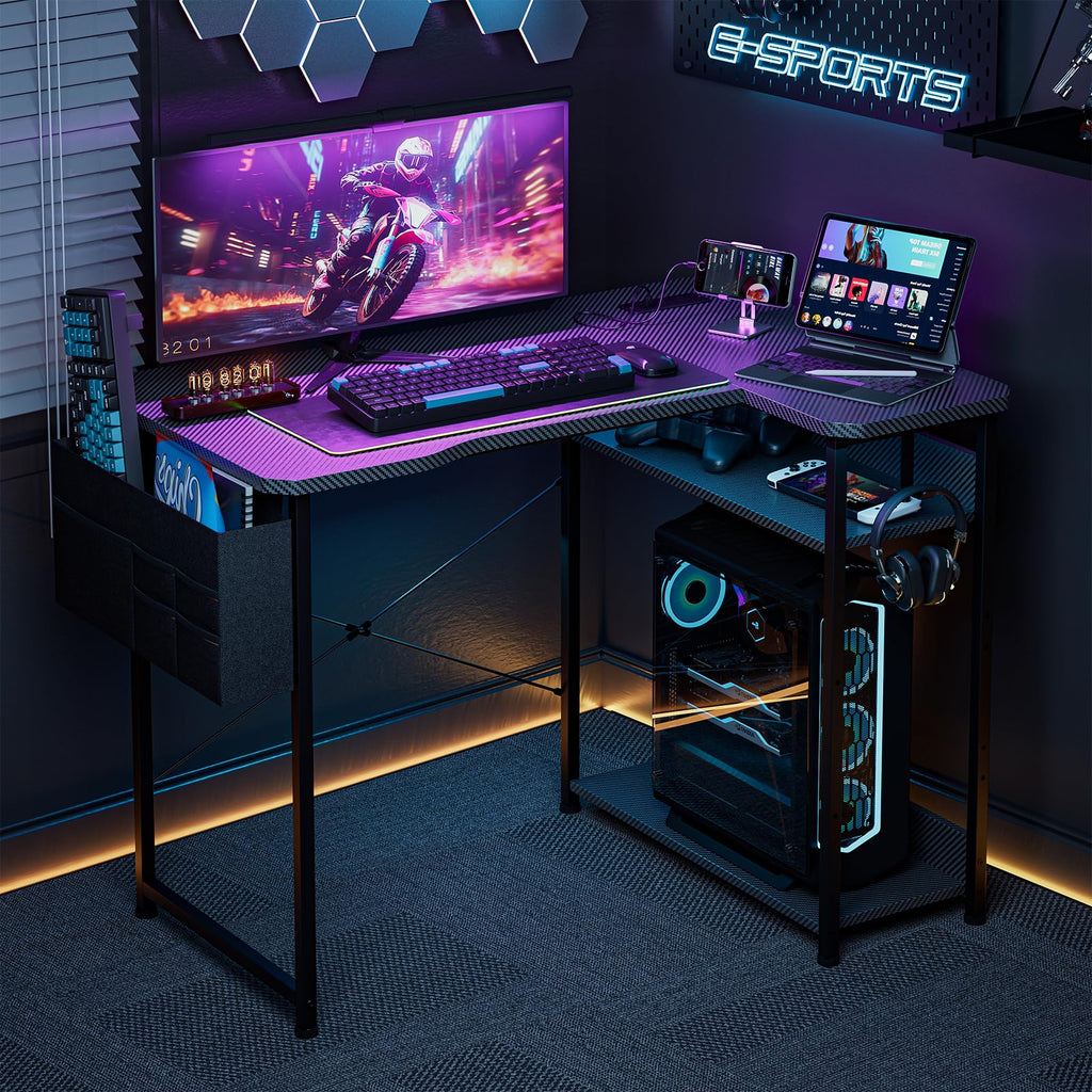 L Shaped Gaming Desk 40 Inch Black Carbon T678247