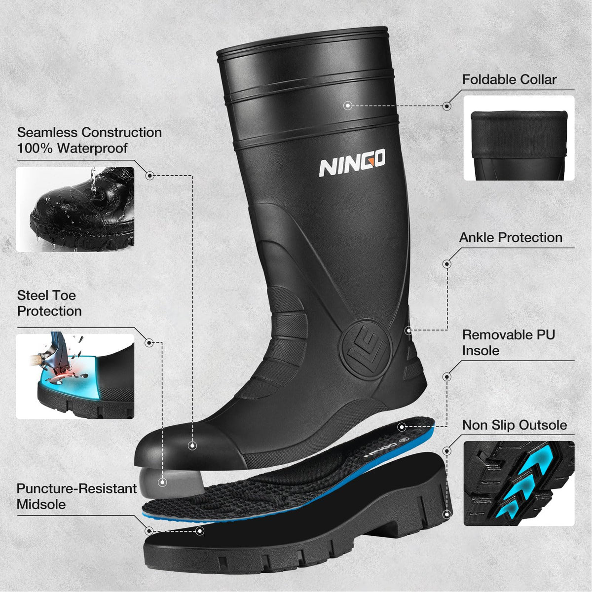Men's Steel Toe Waterproof Rubber Boots J97858